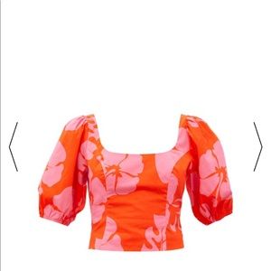 STAUD Papaya Hibiscus-print top red
